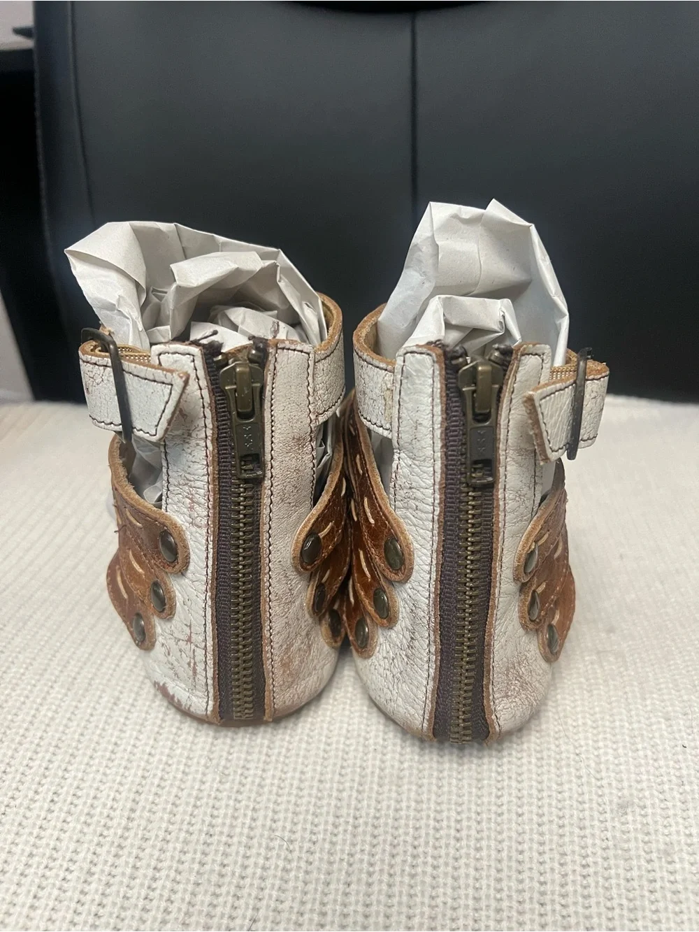 Bed Stu Artemis Distressed Metallic White and Brown Strappy Women’s Sandals